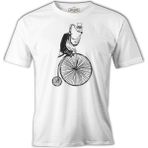 Lord T-Shirt A Flamingo Riding A Bicycle On Wheels Beyaz Erkek Tshirt - 3XL