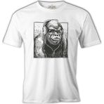 Lord T-Shirt A Gorilla With Headphones Listening To Music Beyaz Erkek Tshirt - XL