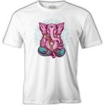 Lord T-Shirt A Pink Elephant Meditating In A Yoga Pose Beyaz Erkek Tshirt