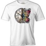 Lord T-Shirt A Vintage Clock And A Colorful Butterfly Beyaz Erkek Tshirt - 2XL