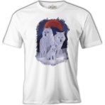 Lord T-Shirt A Wolf Family In Front Of A Red Moon Scene Beyaz Erkek Tshirt - XL