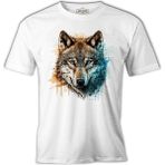 Lord T-Shirt A Wolf With Blue And Yellow Paint Beyaz Erkek Tshirt - XL