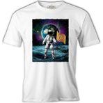 Lord T-Shirt Astronaut Holding Bitcoin Flag Beyaz Erkek Tshirt - 2XL