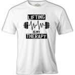 Lord T-Shirt Bodybuilding Lifting Theraphy Beyaz Erkek Tshirt - XL