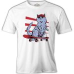 Lord T-Shirt Cat Riding A Skateboard Beyaz Erkek Tshirt - XL