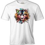 Lord T-Shirt Colorful Tiger Head Beyaz Erkek Tshirt - 2XL