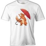 Lord T-Shirt Cute Squirrel Holding An Umbrella Beyaz Erkek Tshirt - 3XL