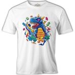 Lord T-Shirt Dinosaur With Puzzle Pieces Around Beyaz Erkek Tshirt