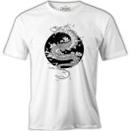 Lord T-Shirt Dragon With Moon And Flowers Beyaz Erkek Tshirt - XL