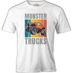 Lord T-Shirt Monster Trucks Wit Retro Background Beyaz Erkek Tshirt - 3XL