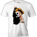 Lord T-Shirt One Piece Luffy With A Half Flag Beyaz Erkek Tshirt