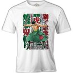 Lord T-Shirt One Piece Roronoa Zoro With A Swords In The Mouth Beyaz Erkek Tshirt - 3XL