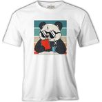 Lord T-Shirt Panda With Sunglasses Reading A Book Beyaz Erkek Tshirt - 2XL