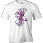 Lord T-Shirt Pink Beta Fish In Watercolor Style Beyaz Erkek Tshirt - XL