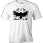 Lord T-Shirt Raven Silhouette With Viking Symbols Beyaz Erkek Tshirt - 2XL