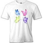 Lord T-Shirt Renkli Kelebekler Beyaz Erkek Tshirt - 2XL