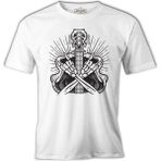 Lord T-Shirt Skeleton Silhouette Making Rock Sign Beyaz Erkek Tshirt - XL