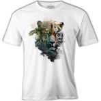 Lord T-Shirt Tiger Head With Jungle Exposure Beyaz Erkek Tshirt - 2XL
