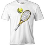 Lordd T-Shirt Tenis - Raket ve Top Beyaz Erkek T-Shirt - M