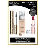 L'Oreal Paris Panorama Siyah Maskara & True Match Fondöten 1R Rose Ivory &Glow Paradise Balm Ruj 353 Çanta Hediyel