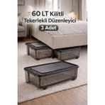Loremp 60 Lt Tekerlekli Kilitli 3 Adet Saklama Kutusu Depolama Düzenleyici - Standart - Siyah