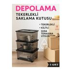 Loremp 60 LT Tekerlekli Saklama Kutusu (3'lü Set) - Kilitli, Gıda Temasına Uygun, Şeffaf Depolama Kutusu