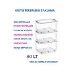 Loremp 80 LT Tekerlekli Şeffaf Saklama Kutusu Kilit Kapaklı Gıda Temasına Uygun Kıyafet ve Oyuncak Depolama