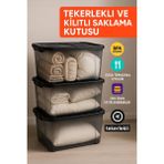 Loremp 90 Lt Saklama Kutusu Kilitli Tekerlekli Büyük Boy Üst Üste Istiflenebilir 3 Adet - Standart - Renkli Beyaz