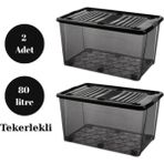 Loremp 90 Lt Saklama Kutusu Tekerlekli Kilitli 2 Adet Antrasit Organizer - Standart - Renkli Beyaz