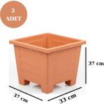 Loremp Balkon Saksı Bahçe Saksısı Büyük Boy Kare Saksı 30 Litre 3 Adet 33X37X37 - Şeffaf
