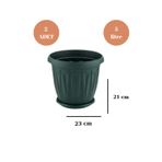 Loremp Balkon Saksı Bahçe Saksısı Orta Boy Yuvarlak Saksı ve Altlığı 5 Litre 2 Adet 23X21 Yeşil