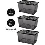 Loremp Depolama Saklama Kutusu Düzenleyici Tekerlekli Kilitli Saklama Kabı 3 Adet 40 Lt Antrasit - Standart - Renkli Beyaz