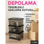 Loremp Kilitli Saklama Kutusu Tekerlekli 80 Litre 3 Adet Saklama Kabı Düzenleyici - Şeffaf
