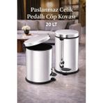 Loremp Paslanmaz Çelik Pedallı Çöp Kovası 20 Lt - 0,1 L - Metalik