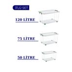 Loremp Tekerlekli Saklama Kutusu 3'lü Set 120 Lt - 75 Lt - 50 Lt Ayakkabı/mutfak/banyo Düzenleme