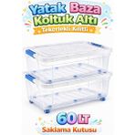 Loremp Yatak Koltuk Baza Altı 60 Lt Kilitli Tekerlekli Şeffaf Saklama Kutusu Depolama Düzenleyici - Standart - Beyaz