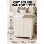 LOREMPBOX 100 LT Çift Bölmeli Katlanabilir Çamaşır Sepeti Tekerlekli Kirli Çamaşır Toplama Sepeti 49,5x36x61 cm