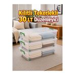 LOREMPBOX 3’lü Set 30 LT Kilitli Tekerlekli Saklama Kutusu Şeffaf Yatak Altı Düzenleyici Kutu 63x40x18 cm