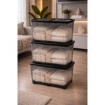 LOREMPBOX 55 LT Tekerlekli Kilitli Saklama Kutusu 3 Adet Düzenleyici Organizer Siyah