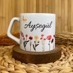 Loren Gift Kır Çiçekleri Temalı Kişiye Özel Isimli Porselen Lüks Kupa 250 ml - Renkli