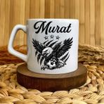 Loren Gift Kişiye Özel Isimli Siyah Beyaz Taraftar Kartal Figürlü Porselen Lüks Kupa - Renkli