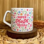 Loren Gift Super Mom Kişiye Özel Isimli Anne Temalı Porselen Lüks Kupa 250 ml - Çiçek Yağmuru - 1 Adet - Renkli