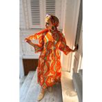 Loren Moda Desenli Kadın Tesettür Astarlı Düğmeli Şifon Elbise Lucca