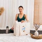 Lorenzella Nakış Işlemeli Yoga Çantası Mat Taşıma Bölmeli, Dayanıklı Kanvas Kumaş - Şarap Kadehi - Beyaz