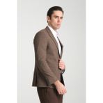 Loreo Erkek Kahve Poliviskon Kumaş Yarım Astarlı Mono Yaka Slim Fit Blazer Ceket - 0-Kahverengi - 54