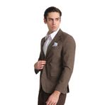 Loreo Erkek Kahverengi Poliviskon Kumaş Yarım Astarlı Mono Yaka Slim Fit Spor Blazer Ceket Kahverengi 50/6
