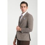 Loreo Erkek Vizon Poliviskon Kumaş Yarım Astarlı Mono Yaka Slim Fit Blazer Ceket - 52