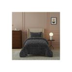 Loria Tek Kişilik Peluş Yatak Örtüsü 160x220cm - Wellsoft Yumuşak Dokulu Dekoratif Siyah