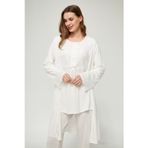Lorian's Ekru Kadın Uzun Kollu Hamile ve Lohusa Pijama Takımı 3'lü Set - 2XL