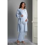 Lorian's Mavi Özel Tasarım Hamile ve Lohusa Pijama Takım 3'lü Set - 2XL